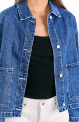 Mixie Mid Wash Denim Contrast Stitch Denim Jacket