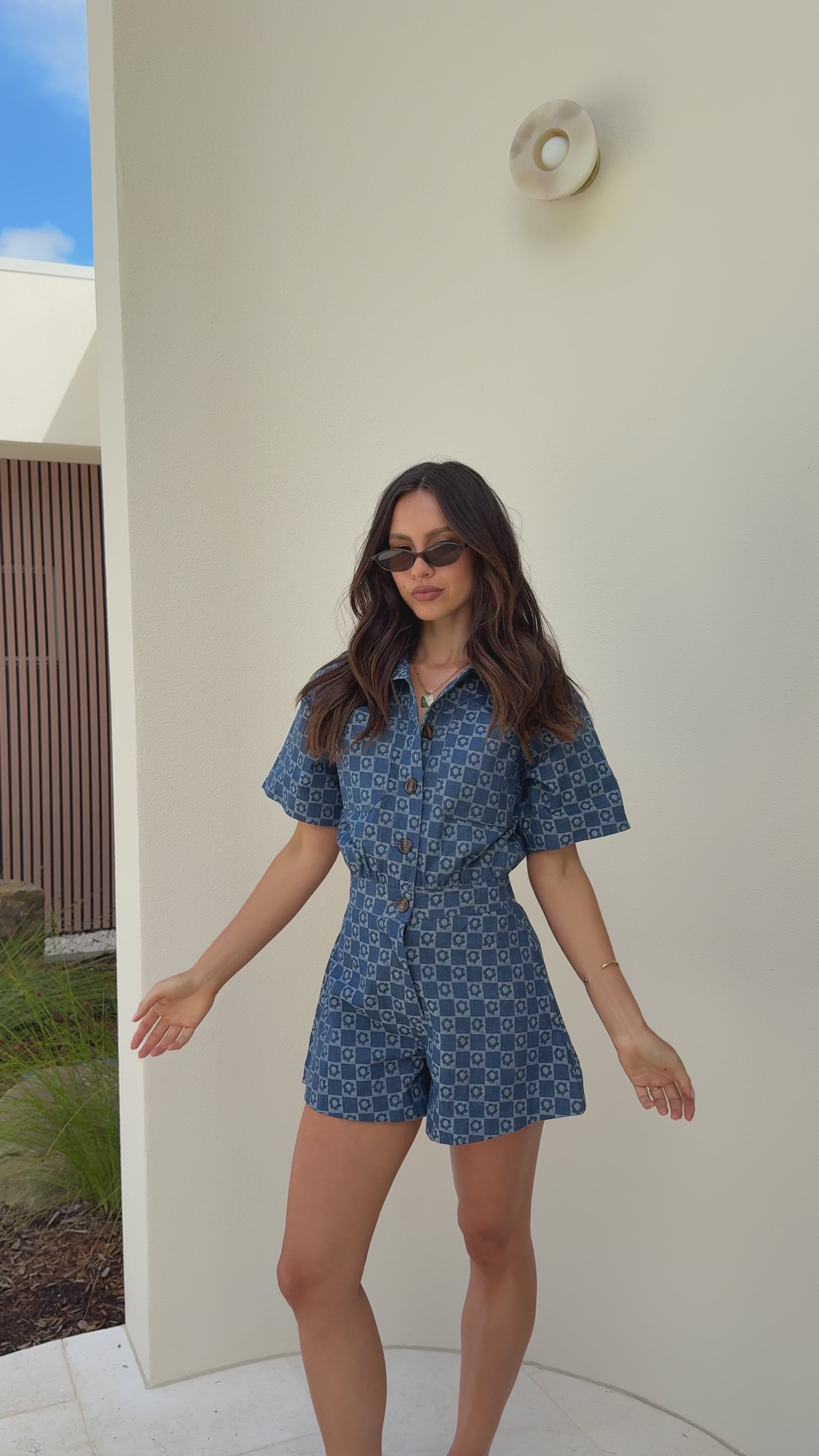 Nella Playsuit - Printed Blue Denim