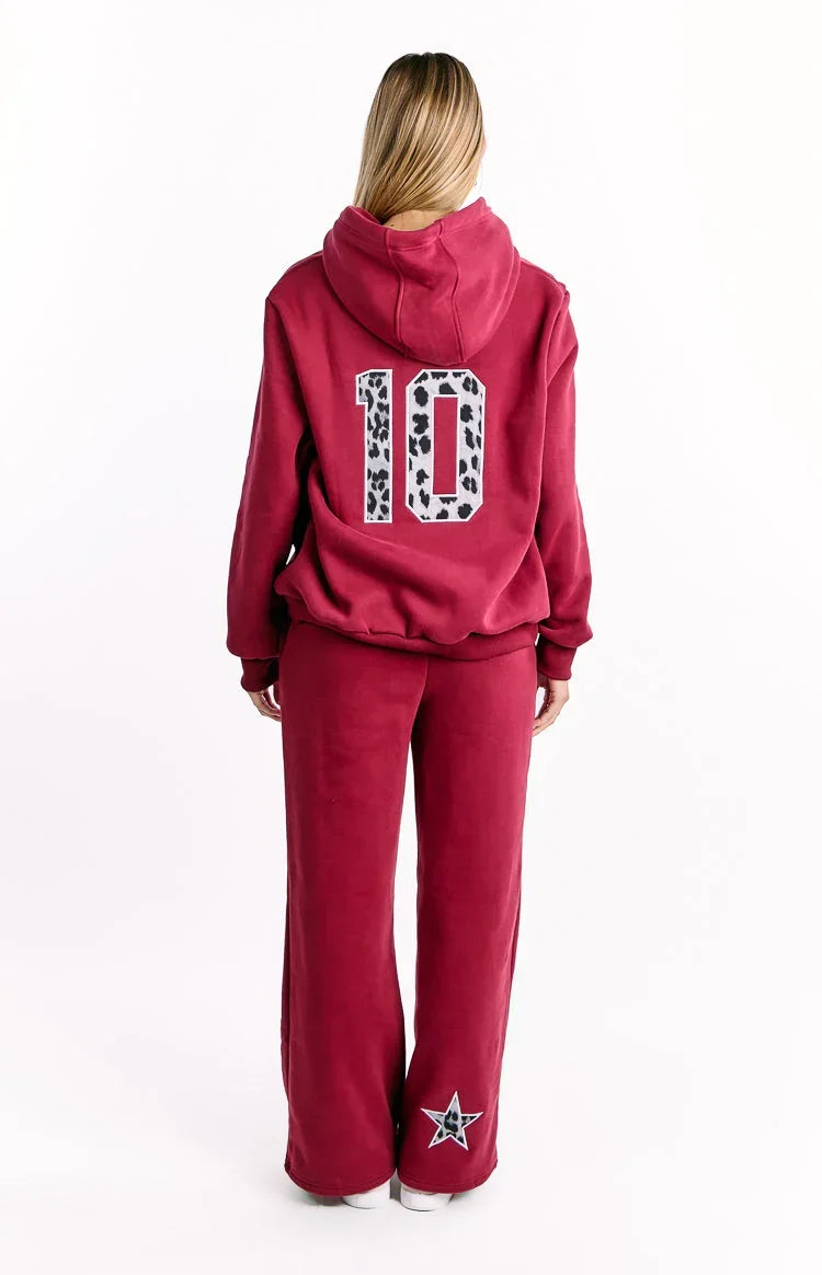 Beginning Burgundy Leopard Star Hoodie