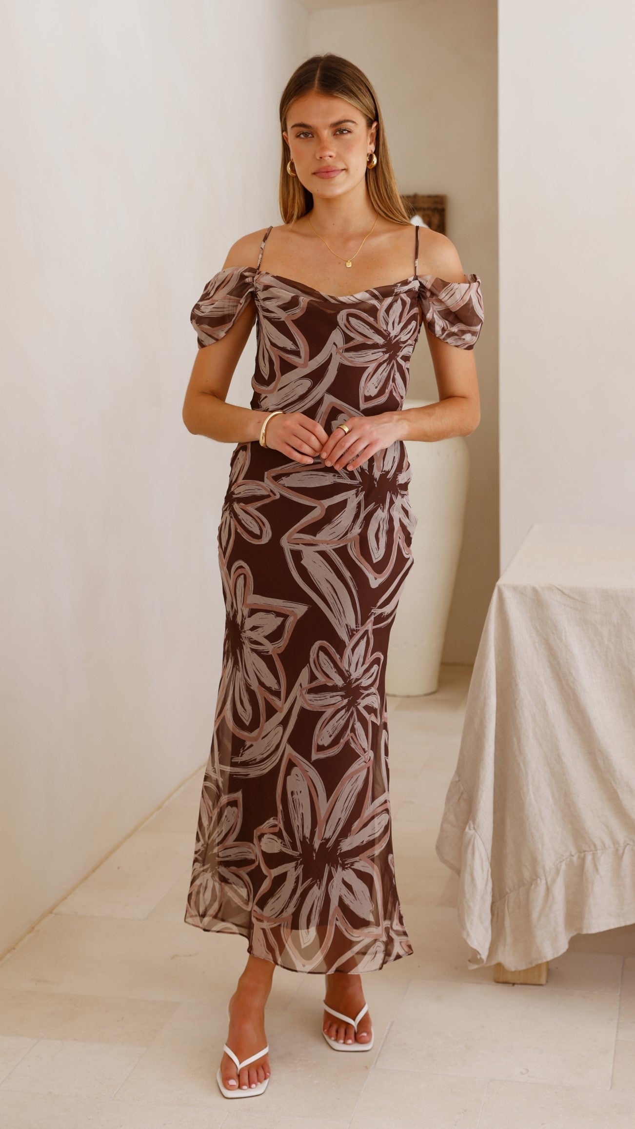 Adrianna Midi Dress - Brown Floral